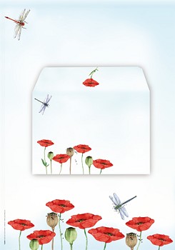 briefpapierset klaprozen en libellen 6 vel en 6 enveloppen (48)